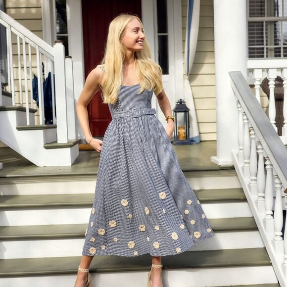 Eddy Dresses & Skirts - Katherine Dress x Rainey Collaboration - Navy Gingham with Cream Crochet Appliqu